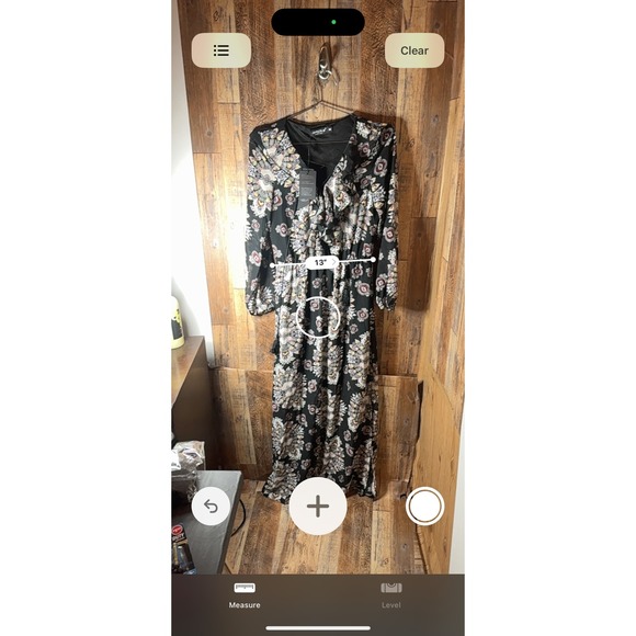 Gaoye Black Floral Maxi Dress Long Sleeve Ruffle‎ V Neck Medium NEW - Picture 7 of 7